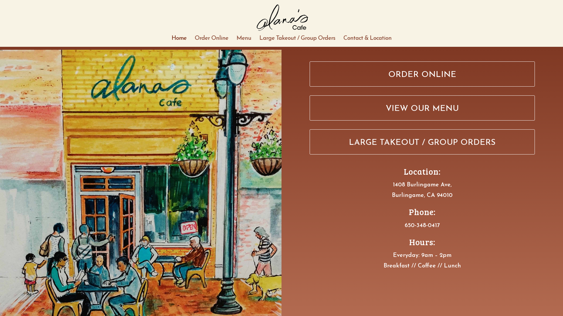 alana's cafe homepage